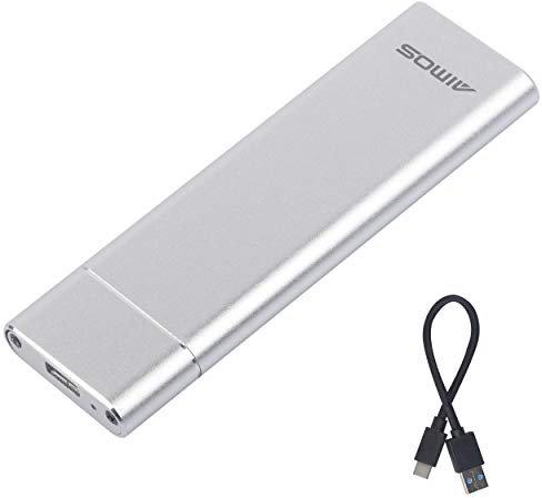 AIMOS Boîtier de Disque Dur M.2 SSD, en Aluminium M2 Adaptateur SATA NGFF Boîtier Externe pour 2230 2242 2260 2280 Prise en Charge du protocole UASP avec USB Type C vers USB Câble- Argent