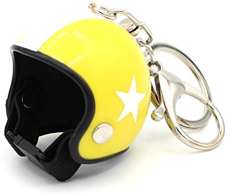 VmG-Store Motorrad Helm Retro Schlüsselanhänger mit funktionsfähigem Verschluss S134 (Gelb)