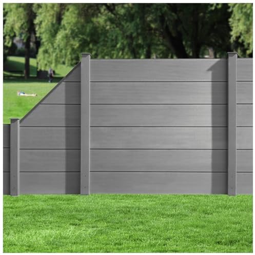 HORI WPC XXL Sichtschutz-Zaun, Steckzaun, Gartenzaun Komplettset beidseitig glatt 4x Quadratisch + 5x Pfosten zum Einbetonieren Zaun: Anthrazit I Pf.: Anthrazit