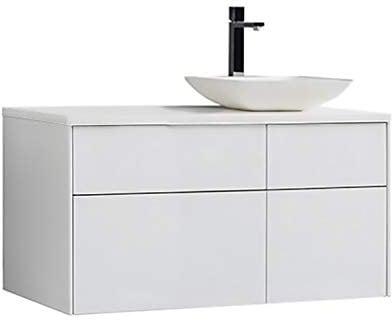 StoneArt Badmöbel Set Mineralguss Waschbecken Waschschale Aufsatzwaschbecken und Unterschrank Waschtisch Einzel- oder Doppelwaschbecken Venice VE-1010pro-2 weiß 100cm rechts