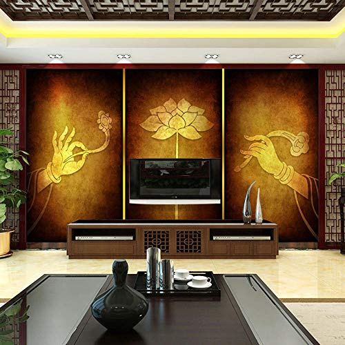 XLMING Bergamot Lotus Wallpaper Thailand Thai Beauty Salon Buddhist Temple Mural Southeast Asian Style Decoration Buddha Zen Wa 3D Wallpaper Living Room The Wall for Bedroom Mural border-250cm×170cm