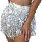 Flovel Glitzernder Paillettenrock Fransen Glitzerrock Silber Bauchtanzkostüm Rave Rock für Damen