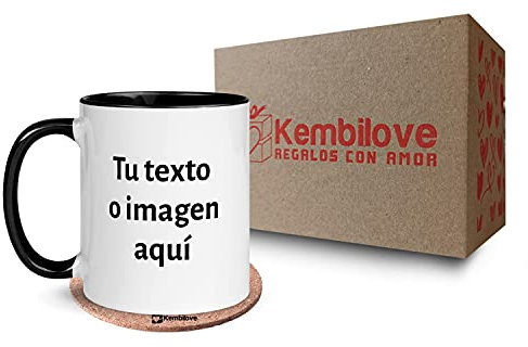 Kembilove Tazas desayuno Personalizadas con Foto – Regalos originales para hombre – Tazas originales para regalar – Capacidad 350 ml – Taza personalizada con Imagen e Interior Color Negro