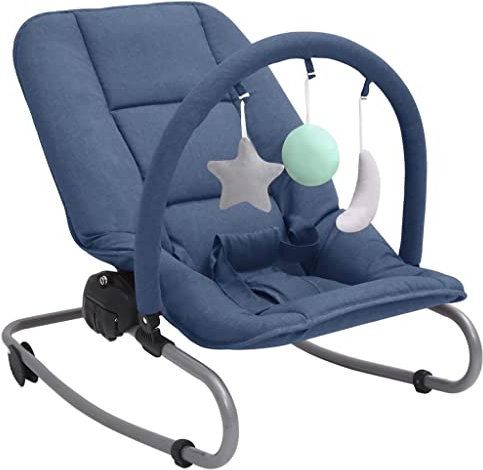 vidaXL Babywippe 3-Punkt-Sicherheitsgurt Schaukelbar Arretierbar Baby Schaukel Wippe Wiege Liege Spielbogen Babyschaukel Schaukelwippe Babywiege Marineblau Stahl