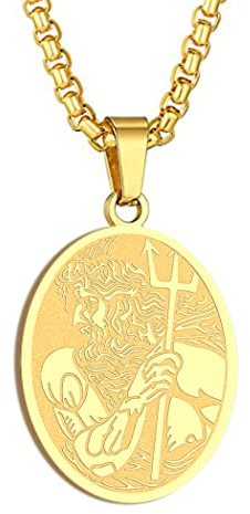 Olympus Zwölf Götter – Poseidon Halskette Damen Herren Griechische Mythologie Schmuck Altgriechisches Symbol Heidnischer Anhänger Halskette Schützende Talisman-Geschenke (Poseidon-G)