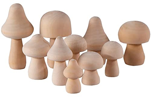 JIHUOO 10 Stück Blanko Holzpilze Bemalen Holz Pilze Verschiedene Größen Pilze Holzfiguren für Kinderkunst Handwerk
