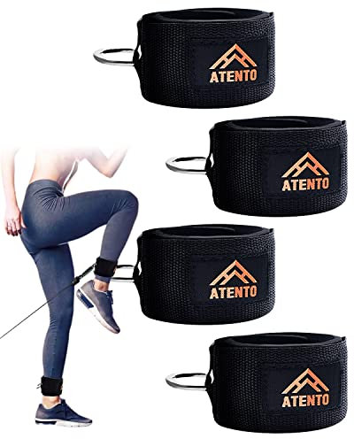 ATENTO 2 Pairs Ankle Strap for Cable Machines & Resistance Bands, Adjustable Leg Straps for Foot Muscle Strength Exercises for Home, Gym, Fitness, Hips, Glute, Legs, Arms, Abs, Men, & Women (Black)