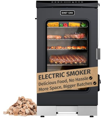 East Oak Fumoir électrique d'extérieur de 30 pouces | Sonde de viande intégrée et jusqu'à 6 fois plus de fumée en une seule charge | Chargeur latéral de copeaux pour fumer sans interruption | Lots
