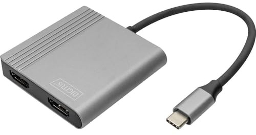 DIGITUS USB-C Grafikadapter - USB-C zu 2X HDMI - UltraHD 4K/60Hz - SST/MST-Unterstützung - 18 cm Kabellänge - Plug & Play - Grau