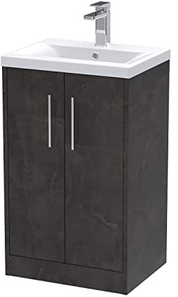 Hudson Reed JNU2601A Juno Floor Standing 2 Door Vanity Unit & Mid-Edge Ceramic Basin, 500mm, Matt Metallic Slate