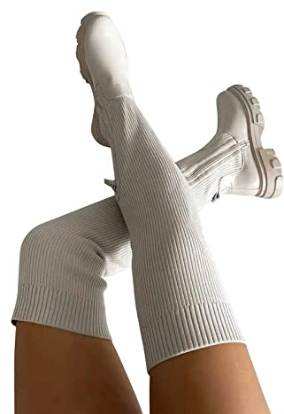 Kniehohe Damen Stiefel - Kaschmir Warme Schneestiefel Mit Absatz, Langschaft Overknee Blockabsatz High Heels