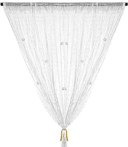 Vidillo Perlenvorhang, Fadenvorhang Glitzer Weiss 100 x 200 cm Wandvorhang Schaufensterdekoration, Dekorative Gardine Raumteiler Fliegenschutz für Hochzeit, Café, Restaurant (Perle-Weiß)