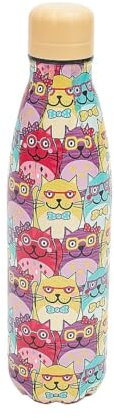 Eco Chic Bouteille thermique réutilisable | Bouteille de voyage isotherme en acier inoxydable avec couvercle anti-fuite | Utilisable pour boissons chaudes et froides (Chats avec lunettes Multicolore)