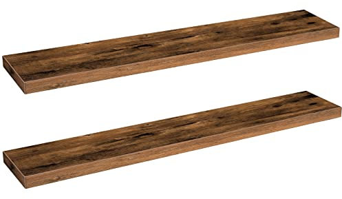 HOOBRO Wandregal, Schweberegale 2er-Set, stabile Wandboards, 120 x 20 x 4 cm Hängeregale, mit unsichtbaren Halterungen, für Bad, Schlafzimmer, Küche, Büro, Wohnzimmer, Vintagebraun EBF120BJP201