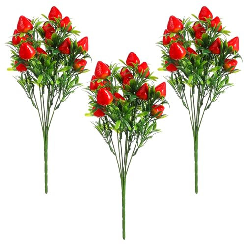 VILLCASE Künstliche Erdbeerzweige Realistische Fake Pflanzen für Dekoration Hochzeit Fotografie und Wohnraumgestaltung Lebensechte Simulation von Gefriergetrockneten Erdbeeren