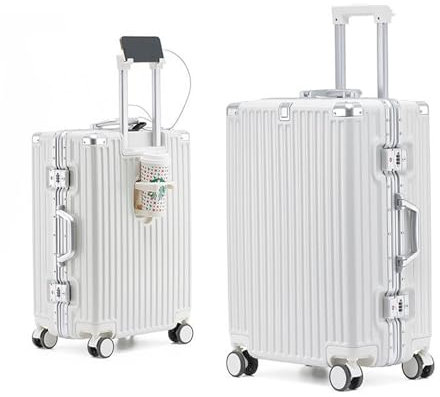 lesulety Hard Shell Suitcase Cabin Size Cheap Cabin Luggage Suitcase Medium 4 Wheels Lightweight with USB Charger Cup Holder zipperless Luggage,White,20in