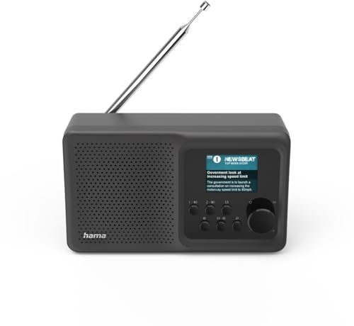 Hama DAB Radio digitale con Bluetooth e batteria DR5BT (scatola portatile, radio mobile con DAB/DAB+/FM, display a colori, funzionamento semplice, USB C, 8 ore, piccolo, Aux) nero