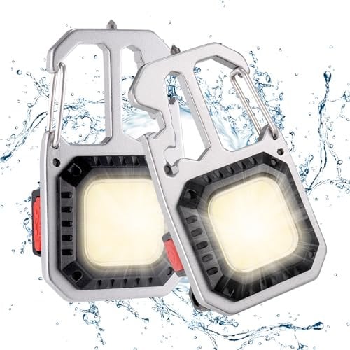 JIZZU 2Pcs COB Small Flashlights - Mini LED Torch, Rechargeable Keychain Flashlights 6 in 1 Multifunctional 1000 Lumens Bright 6 Light Modes Portable Pocket Light with Bottle Opener