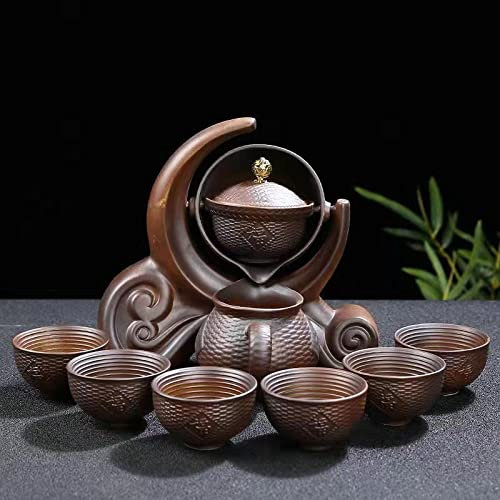 Scizorito Hochwertige Chinesische Tee-Set-Geschenkbox, Rotierendes Kung Fu Tee-Set, Reines Handfeuern, Mit Rotierender Teekanne und Infuser, Geeignet für Büro, Zuhause, Geschenk (Halbmondholz)