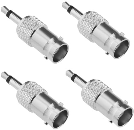 Be In Your Mind 4 Stück 3,5-mm Mono auf BNC Adapter, BNC-Buchse auf 3,5-mm-TS-Stecker, Vernickelt, CCTV-Überwachungskameras, Drahtlose Antennen