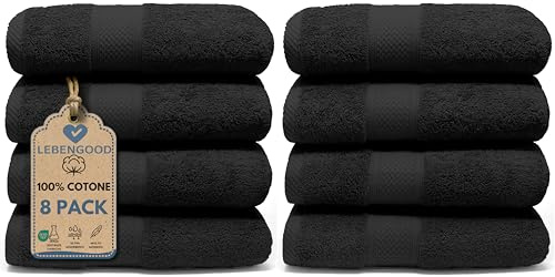 LEBENGOOD Handtücher Set, 8 Handtücher 50x90 aus Baumwolle - 100% Oeko-TEX®, Handtuch, Gästehandtücher, Badetuch, Badetücher, Duschtuch, Duschhandtuch, Badehandtuch, Duschtücher. (8 50X90 Negro)