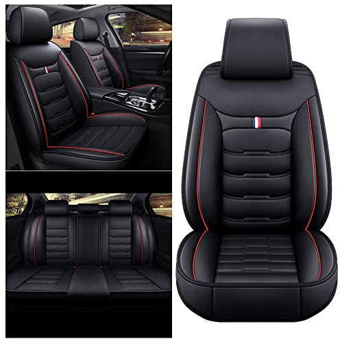 Maidao Autositzbezüge für SEAT Altea 2004-2015, 5-Sitze Ledersitzbezüge Allwetter wasserdichtes Komfortabler Autositzbezug Full Set Sitzbezüge Schwarz Rot