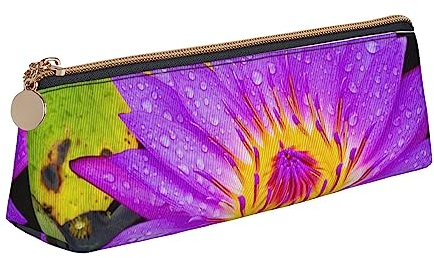 Atasc Lila Seerose Gedruckt Frauen Leder Bleistift Tasche Große Kapazität Bleistift Fall Stift Tasche mit Reißverschluss für Büro, siehe abbildung, Einheitsgröße, Taschen-Organizer