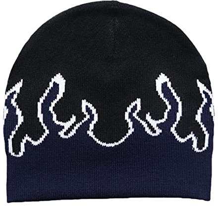 MONOJLY Flame Y2K Beanies Fire Flame Knit Hat Skullies Slouchy Flame Skull, marineblau, 6 5/8-7 3/8