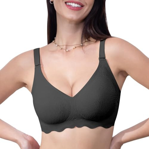HORISUN Women Push Up Seamless No Underwire Soft Support Full Coverage Ladies V Neck Wireless Bra (Grey,M)