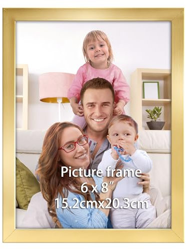 Giftgarden Gold Bilderrahmen 15x20 cm – Eleganter Kunststoff Fotorahmen für 20x15 Fotos und Bilder, Wand- oder Tischaufsteller – Einzel Rahmen