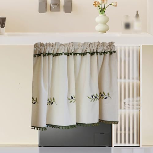 Rideau Sous Evier Rideau De Cuisine Petit Rideau Occultant Rideau De Bistrot Rétro Élégant Cáfe Rideau Brise De Cuisine Court Vintage Vintage Rideau Court Rétro Avec Boules Romantiques ( Color : Flat