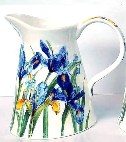 Heritage Porcelain Pitcher Jug - 11cm with Unique Iris Flower Design - Perfect Kitchen Jug for Water, Milk, Cream, Gravy, Sauce or Custard - Great Housewarming or Moving Gift