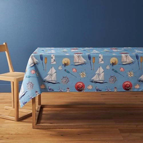 Bassetti, Tischdecke aus Baumwolle, extra Qualität, hergestellt in Italien, Digitaldruck, 12 Plätze, rechteckig, 140 x 250 cm, Regata C1