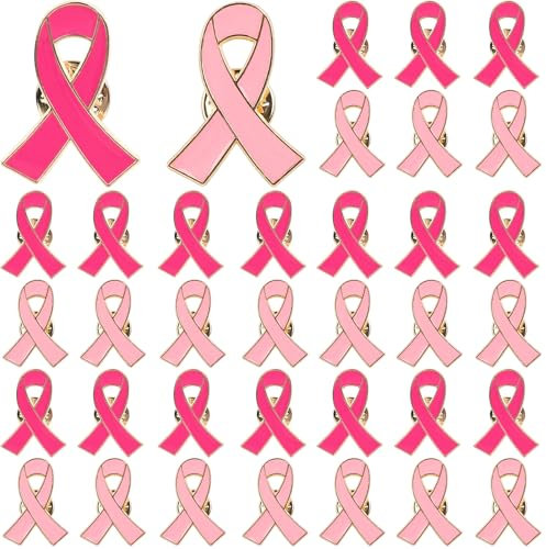 JUNEBRUSHS Brustkrebs Schleife, 36 Stück Rosa Schleife Pink Ribbon Pin Brustkrebs-Bewusstseins-Brosche Anstecknadeln Emaille Schmuck Pins für Frauen (2 Stile)