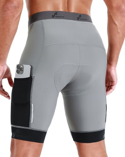 Sportneer Radlerhose Herren mit Sitzpolster 4D Gepolsterte Fahrradhose kurz Übergroße Netztasche Herren Fahrrad Hosen Radhose Design der abdominalen Dekompression, M-3XL