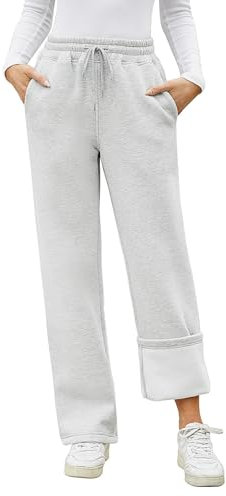 PASUDA Pantalon Jogging Femme Pantalon Polaire Hiver Automne Chaud de Sport Sportswear Coton Taille Haute avec Cordon de Serrage Décontracté Sweatpants Yoga avec 2 Poches (Gris Clair, L)
