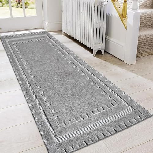 Cozy Haven Comfy Collection Runner Rug – Washable Non-slip Long Carpet Runner Rugs for Hallway, Kitchen, Living Room, Corridor, Entryway and Door Entrances (Grey Des 1, 80x150 cm)