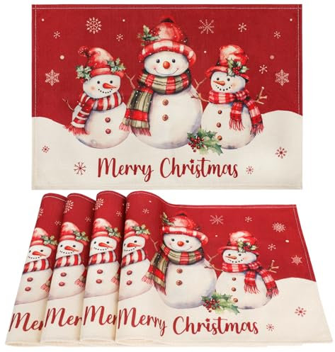 AFXXE Tovagliette Natalizie, Sottopiatti Natalizi Americane, Tovaglietta Natalizia Colazione, Sottopiatto Natale Lavabili Lino Tessuto Set, Tovagliette Tavola Natalizio Rosse Americana(Vivace)