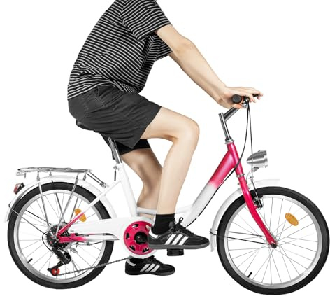 Tenddya Kinderfahrrad, 20 Zoll Kinder Fahrrad 6 Gänge Fahrräder mit Vorderes Licht und Halterung, Kinderrad Jugendrad für Mädchen V-förmige