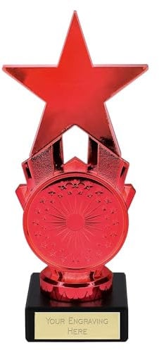 TROPHIESPLUSMEDALS Personalised Red Star Trophy - 17cm | Small 6 3/4 First Place Award Winner Trophies for Fun Kids Party, Sports, School & Games Reward | Includes Free Metal Plate Engraving