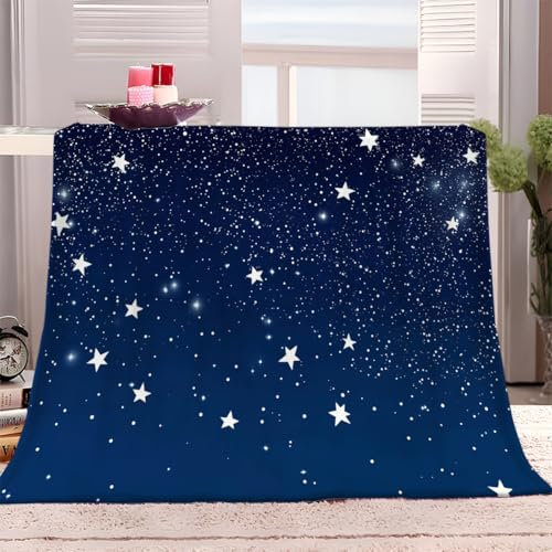 Kuscheldecke Dunkelblau Sterne 150x200 cm Flauschig Decke Fleecedecke, Wohndecke Warm Winter Weich, Sofadecke, Couchdecke, Wohn & Kuscheldecken, Sofa überwurfdecke