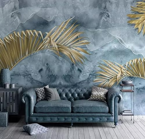 XDOUBAO Papier peint 3D Feuilles dorées Peinture en marbre Chambre Cuisine Décoration Salon Mural, 3D, 200x140cm