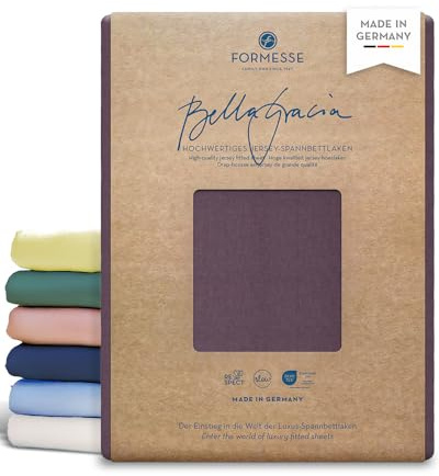 Formesse – Bella Gracia Jersey Spannbettlaken 90x190-100x220cm - bis 25cm Höhe - 97% Baumwoll-Kompaktgarn/Spannbetttuch aus Deutschland/Baumwoll Bettlaken mit Elastan - Farbe Violett