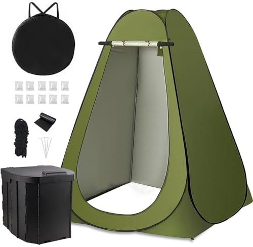 Kit WC portatile, grande formato WC portatile da campeggio con tenda pop-up per la privacy e sacchetti igienici in gel per cacca, tenda XL, lavabile, docce esterne e spogliatoi