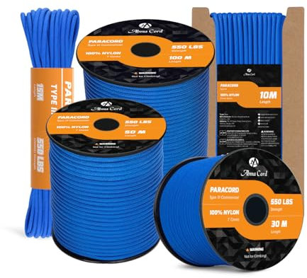 Abma Cord Paracord 550 4mm 10m 100% Nylon Rope Type III 7 Strands Parachute Cord for DIY, Camping, Survival, Outdoor - Max. 250kg - Dark Blue