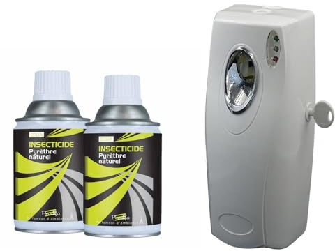 Insecticide Au Pyrèthre Végetal, Aérosols 2x250ml avec Diffuseur, Anti Mouches, Moucherons, Moustiques, Mites, Punaises de Lit