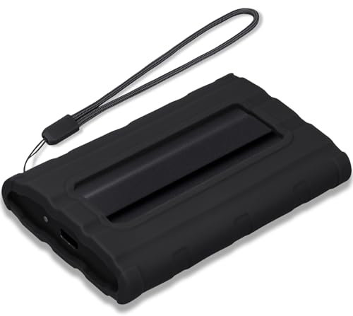 Lacdo Silicone Étui de Transport de Disque Dur pour Samsung T7 Shield Portable SSD 1TB 2TB 4TB Disque Dur Externe à État Solide, Silicone Housse de Protection pour SSD T7 Shield, avec Dragonne, Noir