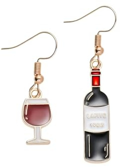 Boucles d'oreilles bouteille vin rouge verre dépareillées uniques femmes amies alliage zinc émail accessoires vintage bijoux cadeaux breloques remarquables