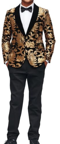 Pyiujtr Jungen Rebenblatt Blumen Pailletten 4 Stück Botanisches Muster Anzug Jacke und Hemd Hose Fliege für Abschlussball Hochzeit