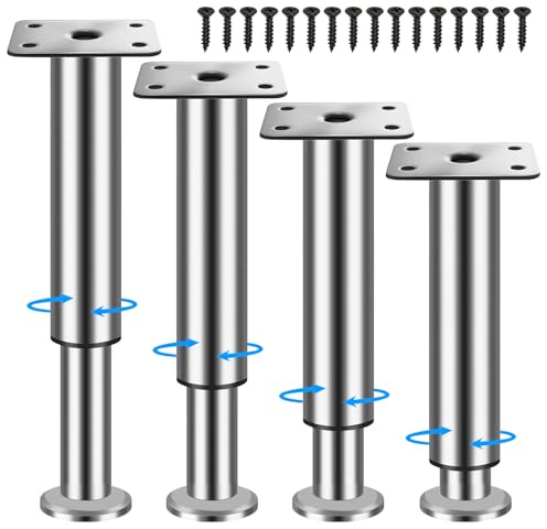 WZCMLJ 4 Stück Möbelfüße Edelstahl, Möbelfüß verstellbar Tischbeine Metall 25-40cm (Ø38mm) Bettfüße Füße für Möbel Sofa Füße Höhenversteller Schrankfüsse Möbelbeine.(Edelstahl, 25-40cm)